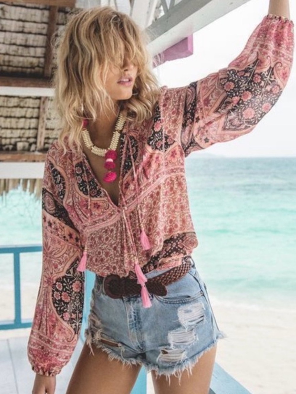 Spell Aloha Fox Pink Top